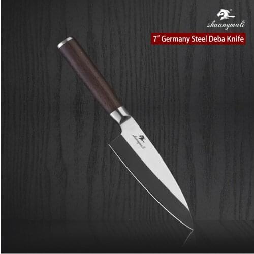 Shuangmali 7 Inch Chef Deba Knife Germany 1.4116 Stainless Steel Kitchen Salmon Knives Cleaver Fish Slicer Prtty Filleitng Knife