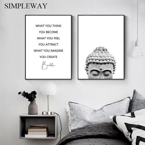 Zen Buddha Head Statue Poster Motivational Quostes Canvas Print Minimalist Wall Art Picture Painting Buddhism Modern Home Decor