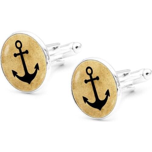 XK-5HXK0123 French Suits Cufflinks with Black Boat Anchor Pattern Retro Mens Shirts Sleeve Nails Metal Cuff Link in Collection