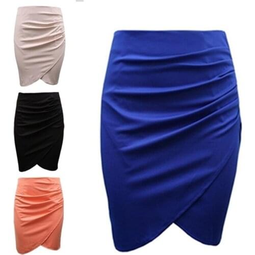 Women Irregular Hem Skirts Summer Solid Color Asymmetrical Wrap Front Stretchy Bodycon Pencil Skirt Ol Office Lay Work Wear New
