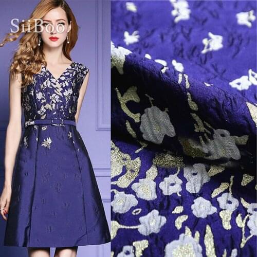 Luxury blue with positioning floral metallic jacquard brocade fabric apparel for dress coat spring autumn tissu tecido SP5020