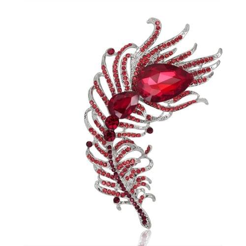 New Luxury Big Crystal Feather Style Brooches for Women Large Statement Pins High Quality Party Accessories Suit Accessories
