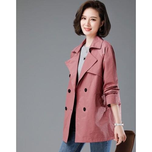 2020 Autumn New Women Jacket Long Sleeve Casual Coat Double-breasted Windbreaker Female Vintage Outerwear Plus Size 4XL P616