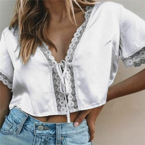 Women blouse 2019 chiffon womens shirt Lace patchwork women clothing white color OL feminine blouse Casual Loose Tops