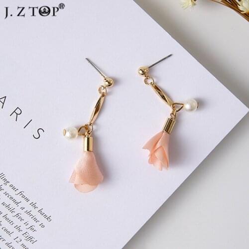 New Imitation Pearl Cloth Flower Stud Earrings Fashion Geometric Vertical Bar Long Earrings Metal Ball Small Ear Studs For Women