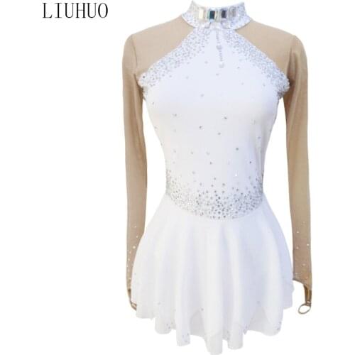 Rhythmic leotards Kids Figure Skating dress Pearl White Girls Women High Quality stretchy elegant Ice Skating Dress