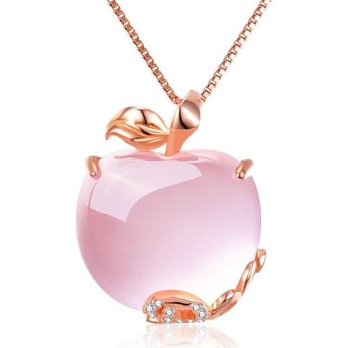 MENGYI Creative Cute Pink Little Apple Rose Gold Pendant Necklace Girl Elegant 9 2 5 Necklace Women Wedding Engagement Jewelry