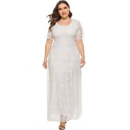 New O-Neck Evening Dress Flowers Embroidery A-Line Empire Fashion Ankle-Length Short Sleeves Plus Size Women Formal Gowns D906