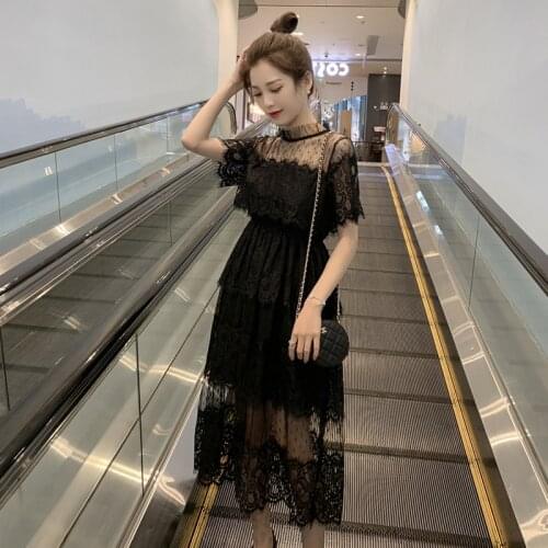 2021 New Summer Women Vintage Lace Dress Party Sexy Hollow Out Short Sleeve Casual Dresses Plus Size Female Vestidos 4XL H1478