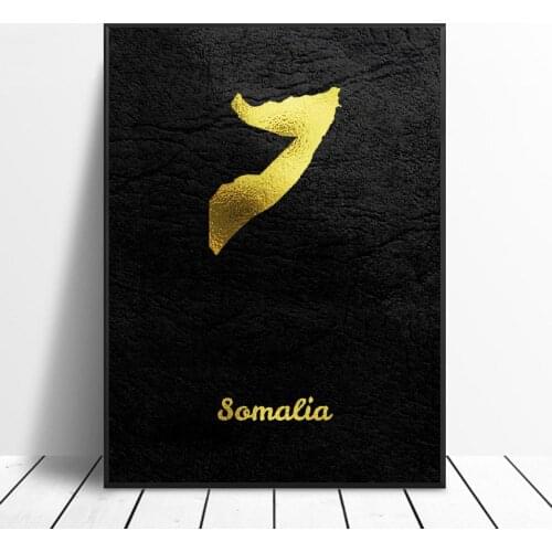 Golden Map Somalia Canvas Wall Art Print Modern Painting Poster Wall Picture Living Room Corridor Decoration