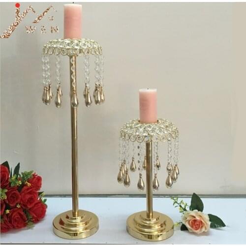 Golden Candle Holder Crystals Wedding Table Candelabra/ Centerpiece Delicate Wind Chimes Type Decoration Candlestick 10 Pcs/ Lot