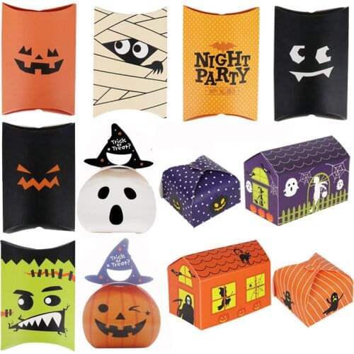 10pcs Happy Halloween Kraft Candy Bags Pumpkin Ghost Candy Box Kids Favour Sweets Trick or Treat Bag Halloween Party gift bag