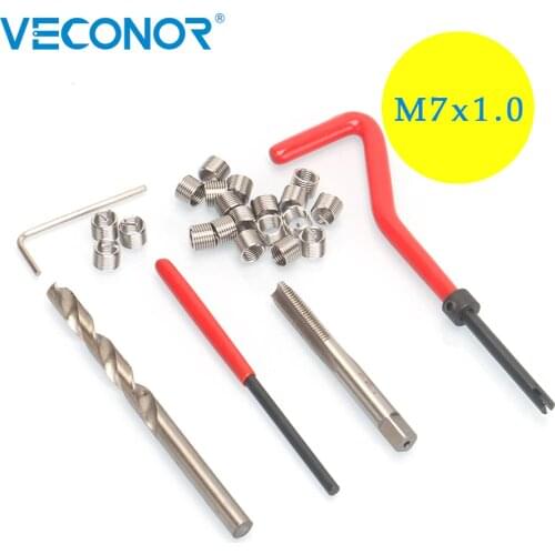 25pcs M7x1.0mm Thread Repair Tool Set Stainless Steel Wire Helical Coil Damaged Thread Insert Combination Garage Hand Tools Kit