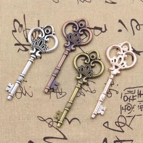 3pcs Charms Lucky Key Opener 83x32mm Antique Bronze Silver Color Pendants DIY Crafts Making Findings Handmade Tibetan Jewelry