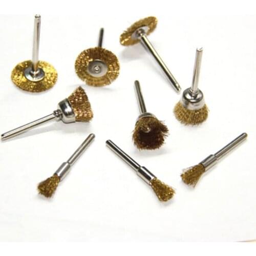 9pcs 1/8 Shank Wire Brush Brushes Brass Cup Wheel For Grinder Drill 3.2* 44mm