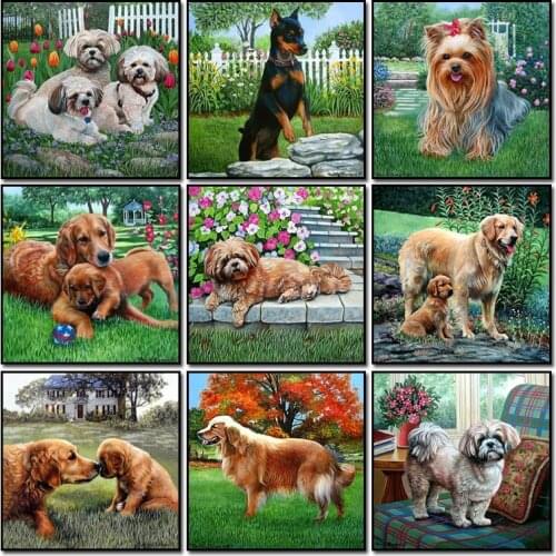 Full drill 5d diamond embroidery needlework cross stitch full round rhinestones diamond painting cute dog christmas wall decor