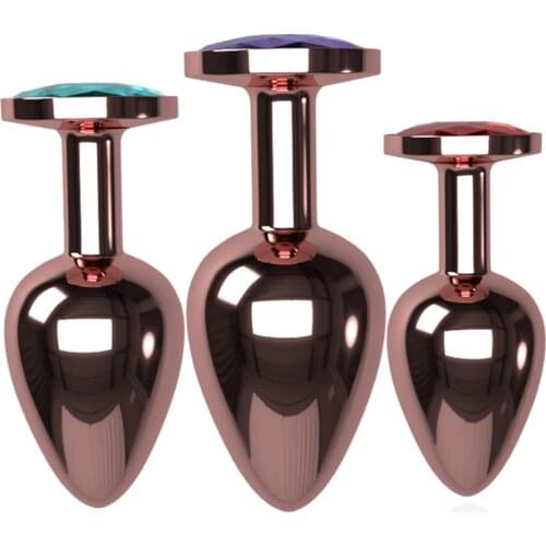 3pcs/Lot Smooth Metal Rose Gold Plating Crystal Jewelry Anal Plug Erotic Toy Anal Tube Butt Plug Adult Product For Women Man Gay