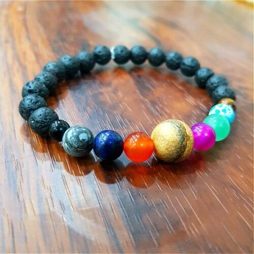 Bracelet 7 chakras nine planets lave stone bracelet Milky Way Guardian star natural stone bracelet yoga 100pcs/lot