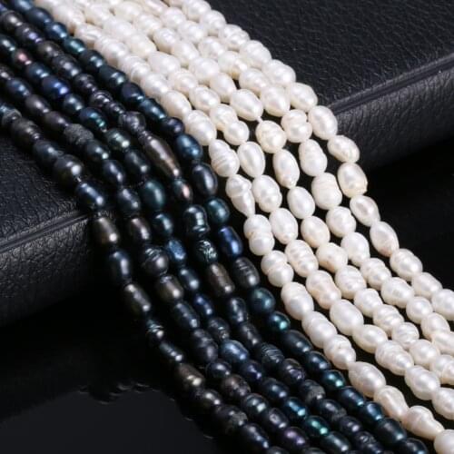 Natural Freshwater Cultured Pearls Beads Rice Shape 100% Natural Pearls for Jewelry Making DIY Strand 13 Inches Size 5-6mm
