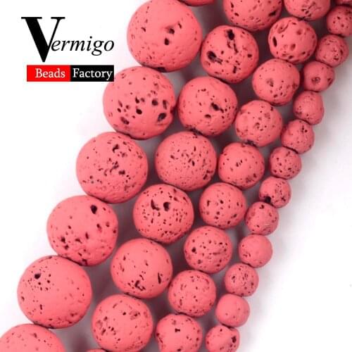 Natural Rose Red Lava Hematite Stone Beads For Jewelry Making Round Spacer Beads 4 6 8 10mm Diy Bracelet Necklace 15" Wholesale
