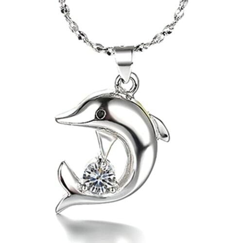 CAN24 Long necklace Simple of jewelry foreign trade sterling silver necklace pearl birthday flower necklace fish shape