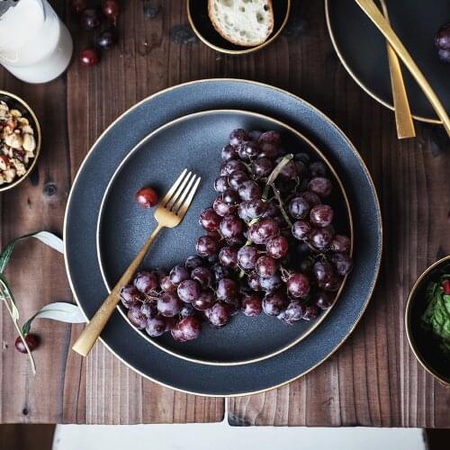 Black Ceramic Tableware Home Dining Dish Rice Bowl Soup Noodle Bowl