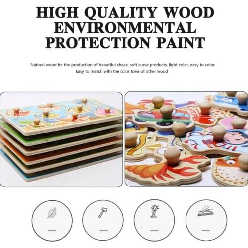 Baby Animal Numbers Grabbing Board Wooden Childrens Toy Puzzle Three-dimensional Jigsaw Z9S6