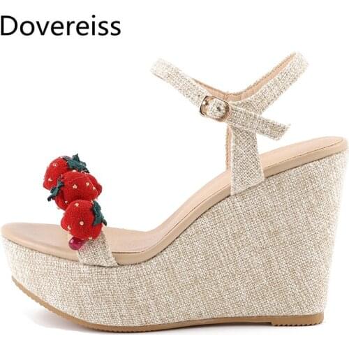Dovereiss Fashion Summer Womens Shoes Buckle Elegant Waterproof Narrow band Femmes Wedges Stilettos heels Sandales Consice