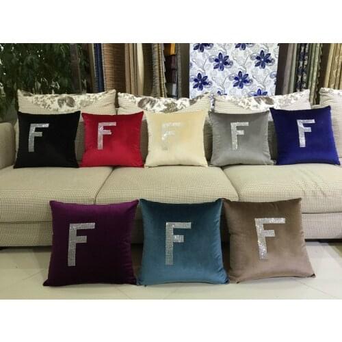 F pillow cover, Creative art Paris FF luxury Crystal diamond Velvet Fabric throw pillow case pillowcase