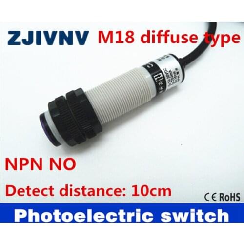 M18 diffuse type DC10-30V NPN NO plastic sheel photoelectric sensor switch infrared photocell sensor distance 10cm CE Approval