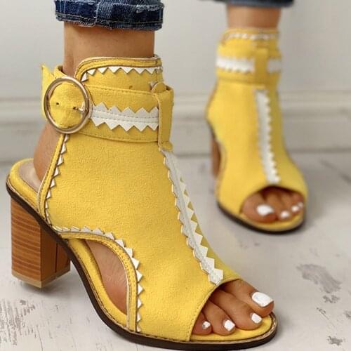Karinluna Large Size 43 customized shoes rome style yellow red white square high heels buckle summer shoes woman sandals