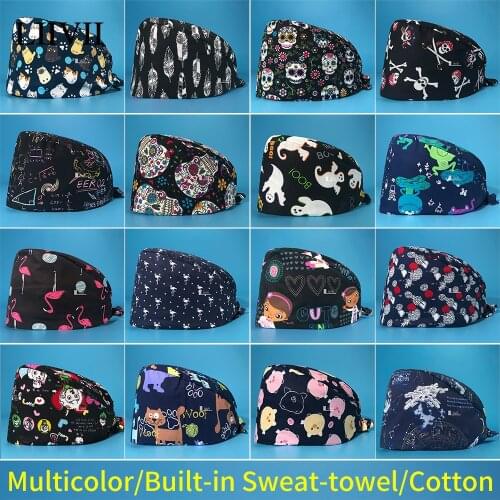 Beautician hat high quality cartoon printing clinical medical surgical cap dentist scrub work cap beauty salon nurse nursing cap