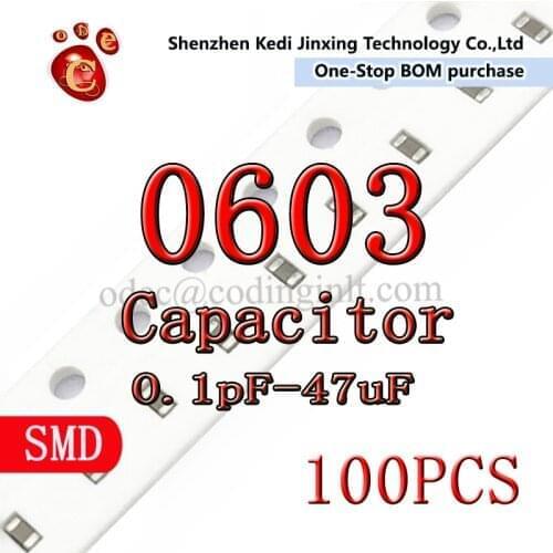100PCS 0603 Capacitor 100V 10pF-100nF 1608 metric