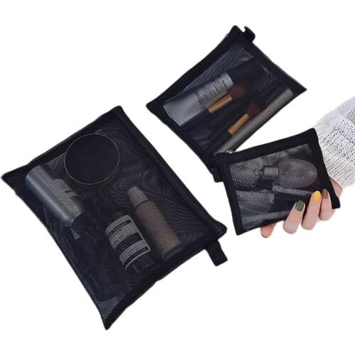 Black Mesh Makeup Bags Women Girls Cosmetic Bag Organizer Travel Portable Wash Lipstick Toiletry Sanitary Napkin Storage Bags