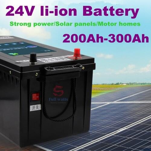 Strong power 24V 200Ah 300Ah lithium battery pack 3.7v li ion cell with 100A BMS for 7000w solar panels inverter+20A charger
