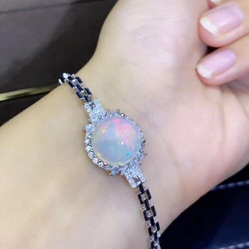 The best gift for Anniversary Opal bracelet Solid S925 Sterling Silver For Women Colour Gem Stone Rings Fine Jewelry