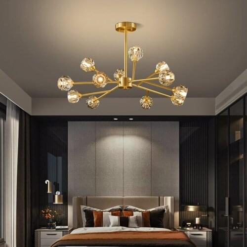 Nordic Bedroom Chandelier Lighting Luxury Modern Minimalist Dining Room Lamp Restaurant Living Room Study Room All Copper Lamp