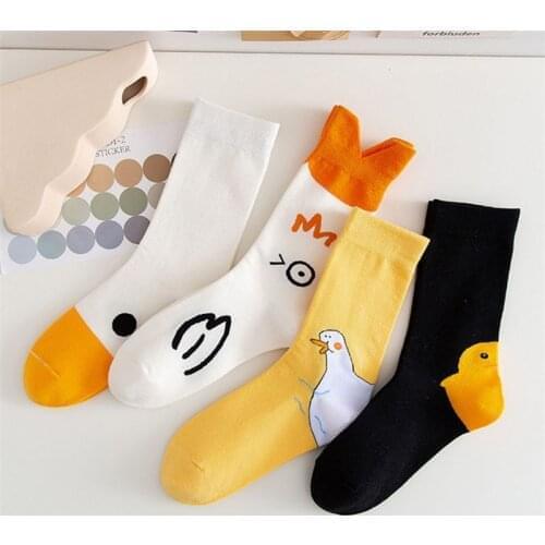 Duck animal print cartoon cute socks woman calcetines kawaii harajuku skarpetki mujer meia calcetas divertidos happy white funny