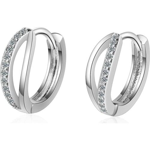 Girls Fashion Silver 925 Earrings For Women Jewelry Exquisite Crystal Hoop Earrings Female Bright Accessories Hot Christmas Gift