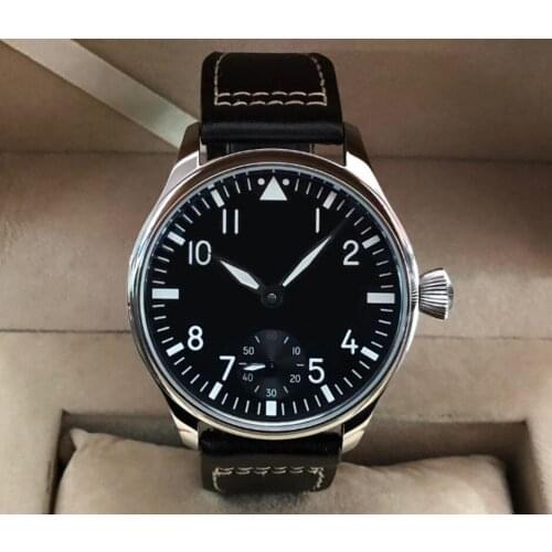 Sapphire crystal or mineral glass 44mm no logo Asian 6498 17 jewels movement mens watch luminous Mechanical watches gr31-20