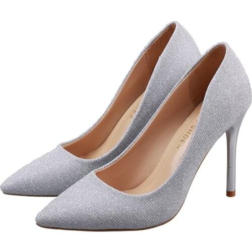 2020 new Korean sequins shiny high heels shallow mouth work womens shoes exquisite match