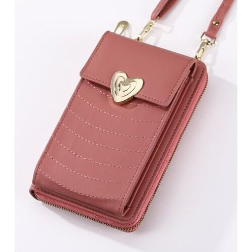 New Women Messenger Bags Outing Shoulder Bag Mobile Phone Wallet Solid Color Mini Crossbody Bag Long Shoulder Strap Love Lock