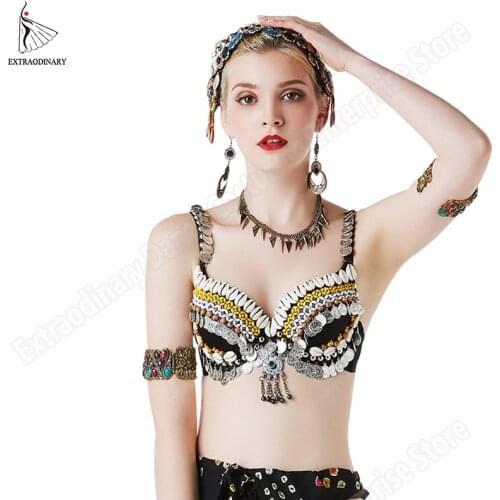 New ATS Tribal Bra Belly Dance Bra Push Up Beaded Coins Vintage Gypsy Women Hand Bellydance Clothes Top Costumes Style