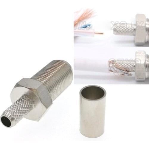 F TV Female Jack Crimp Connector For RG58 RG142 LMR195 RG400 Cable Straight