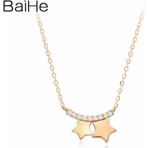 BAIHE Solid 18K Yellow Rose Gold 0.04ct Natural Diamonds Women Wedding Gift Fine Jewelry Elegant Star Diamond Necklaces