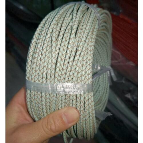 Braided Leather Bolo Cord Round Genuine Leather Strip For Necklace Bracelet Light Peppermint Green 3mm