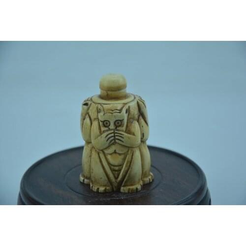Rare old bone snuff bottle,Three monkeys,About evil morality,Do not listen ,do not do,do not look,Hand carved,free shipping