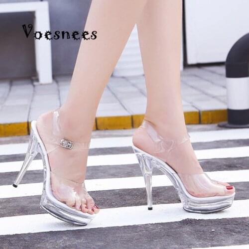 Crystal Sandals Fashion Womens Shoes 13CM Thin Heel Transparent Sexy Wild Catwalk High Heels Model Performance Shoes Nightclub