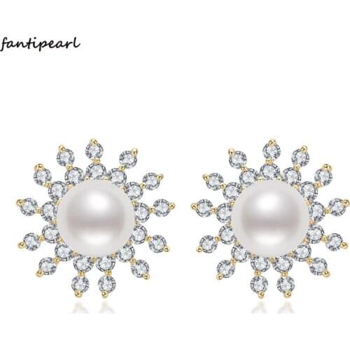 2021 new earrings sterling silver natural freshwater pearl 7.5-8mm floral retro pearl earrings