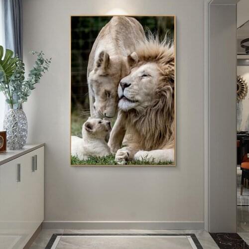Modern Animal Art Lion Family Canvas Printings Posters and Prints Wall Art Pictures for Living Room Decor (No Frame)
